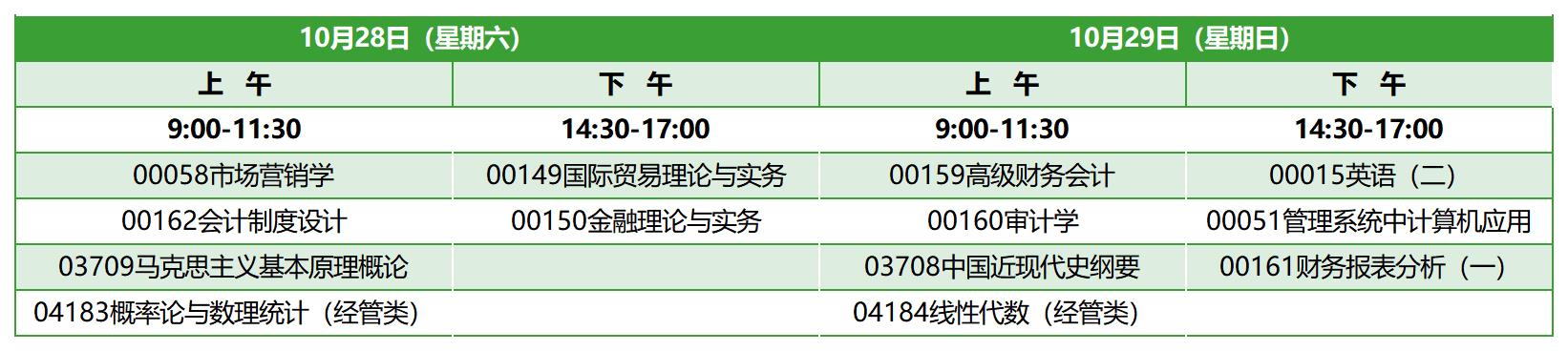 2023年10月山东自考本科会计学考试安排 2023年10月山东自考本科会计学考试安排